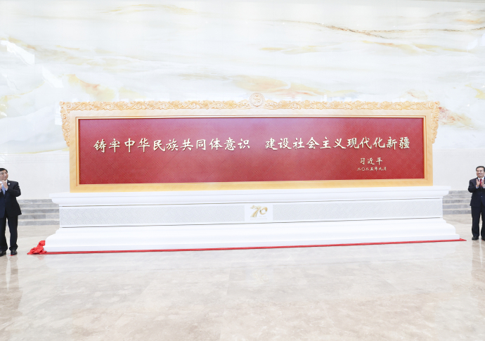 王沪宁出席中央代表团向新疆维吾尔自治区赠送纪念品仪式